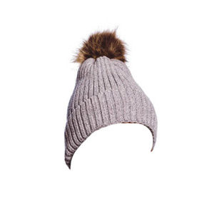 Chenille Ribbed Knit Beanie Fuzzy Lined With Pom-p